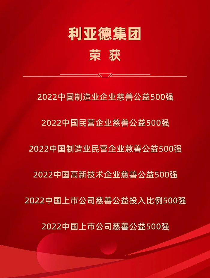 中國企業慈善公益500強重磅發布 利亞德入圍六大榜單